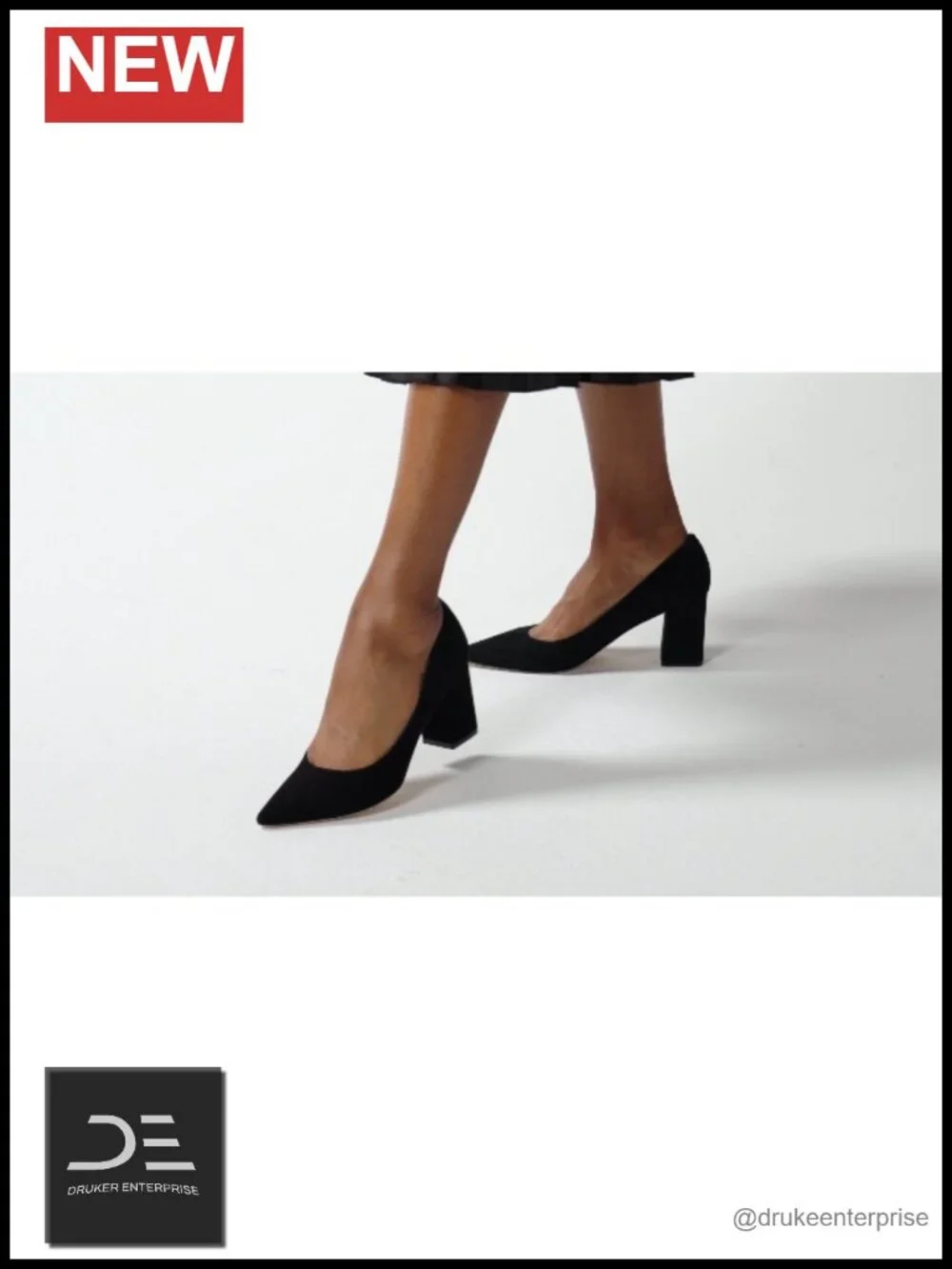 Leather Pointed Toe Block Heel Pump Slip On Dress Shoes